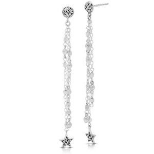 LOIS HILL Sterling Silver Star Drop Chain Earrings NEW NWT .925 Duster 3" Long